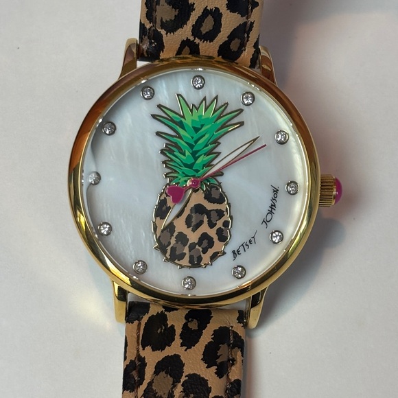 Betsey Johnson Pineapple Cheetah Print Watch - Picture 1 of 7